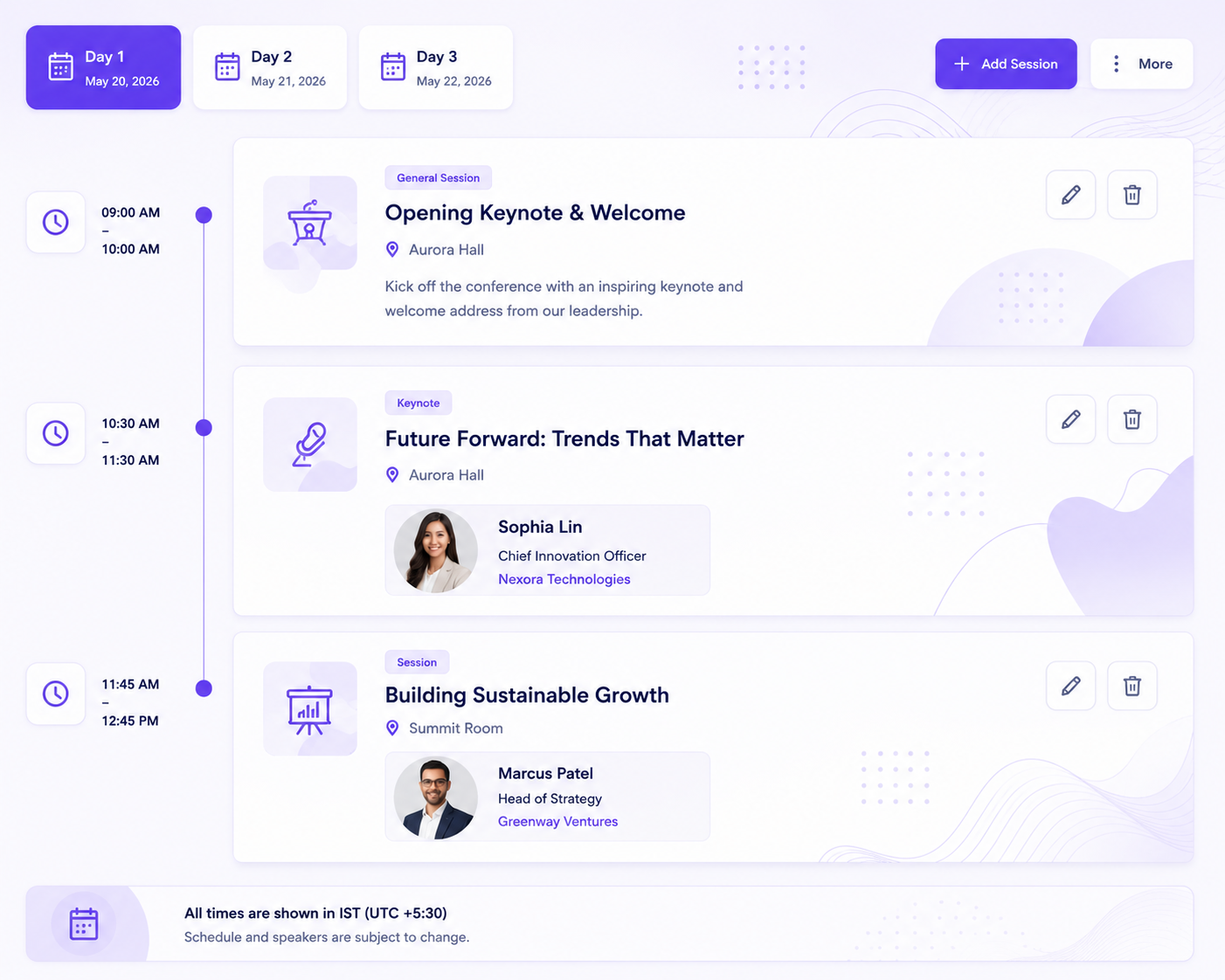 Agenda screen
